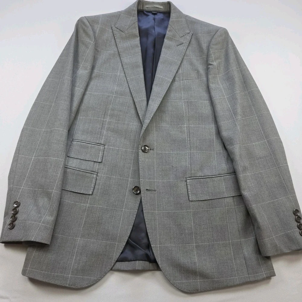 J Crew Ludlow Carpini Wool/Cotton Blend Peak Lapel Gray Windowpane 38R Blazer